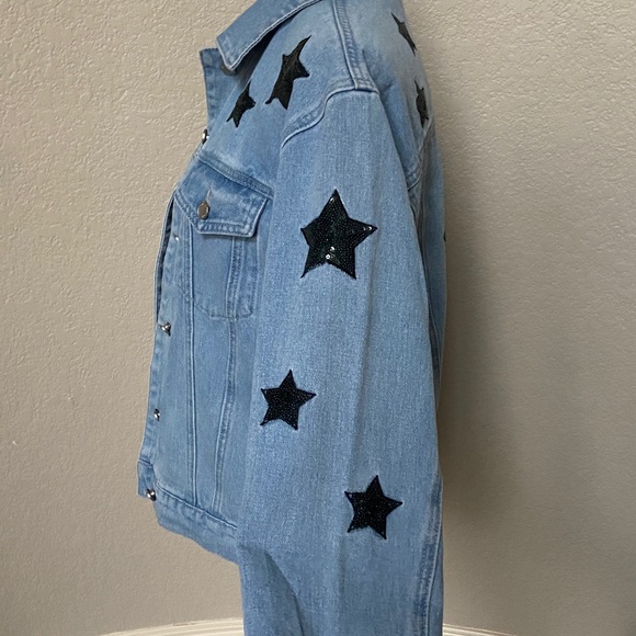 Nasty Gal Blue Denim Jacket with Black Sequin Stars. US Size 6 - Picture 5 of 17